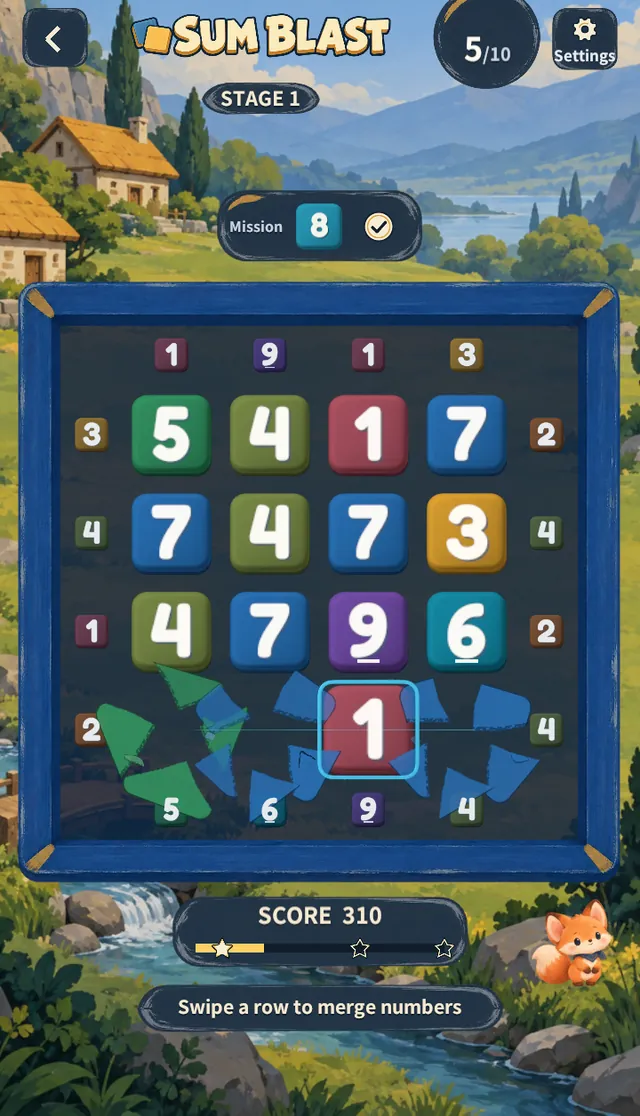 Right after a clear — the bonus blast sets off a row blast for +100