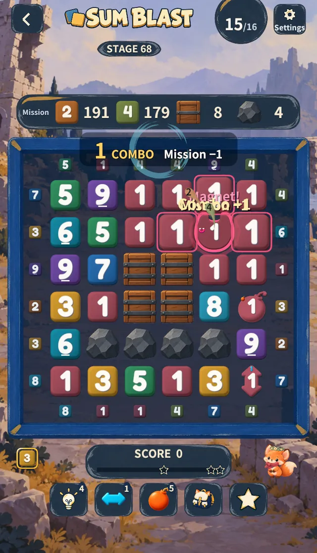Stage 68 — the Magnet fires and turns the tiles around it into its own number