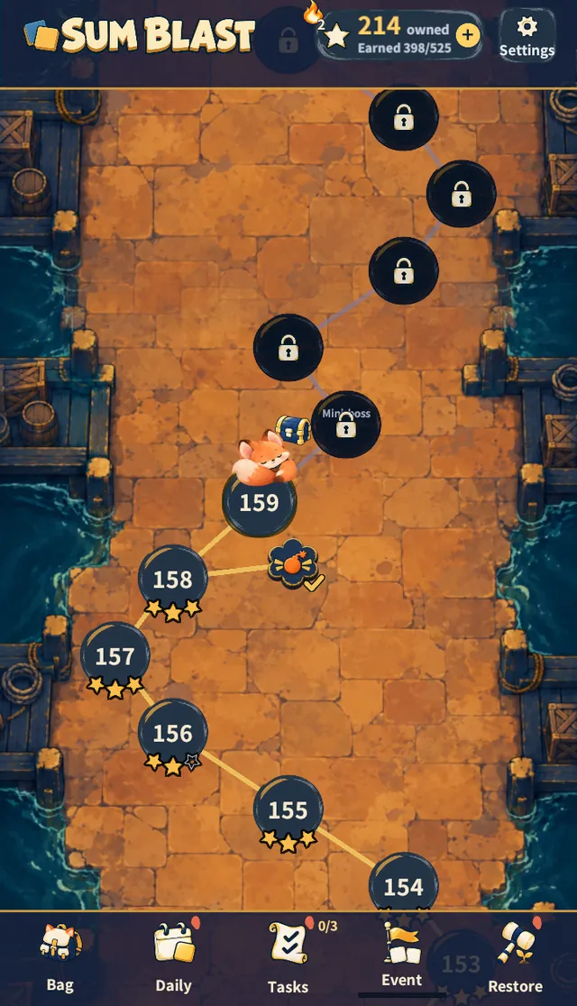 Map — the docks of Ochre Harbor, chapter 7, with a mini-boss stage ahead